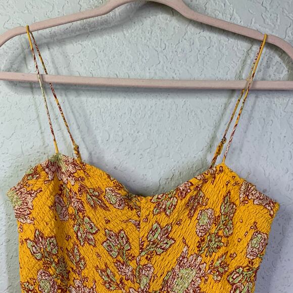 FREE PEOPLE Jumpsuit MD Little of Your Love Marigold Boho Wide Leg Smocked Chest - Picture 7 of 16